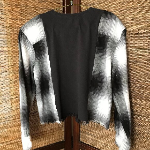 Upcycled Girls Unicorn Flannel Shirt: Reworked Graphic Tee Black White Size 8-12 - Picture 2 of 11